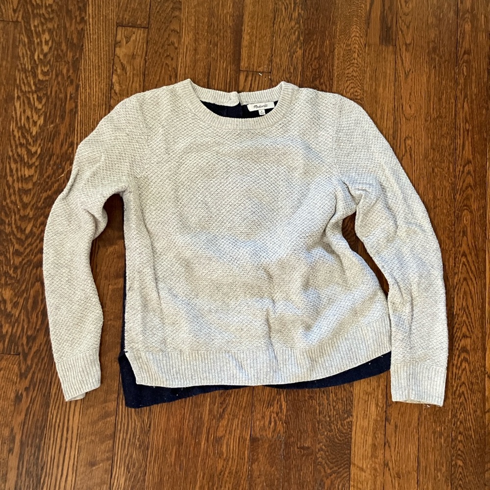 Madewell Gray and Navy Crew Neck Sweater